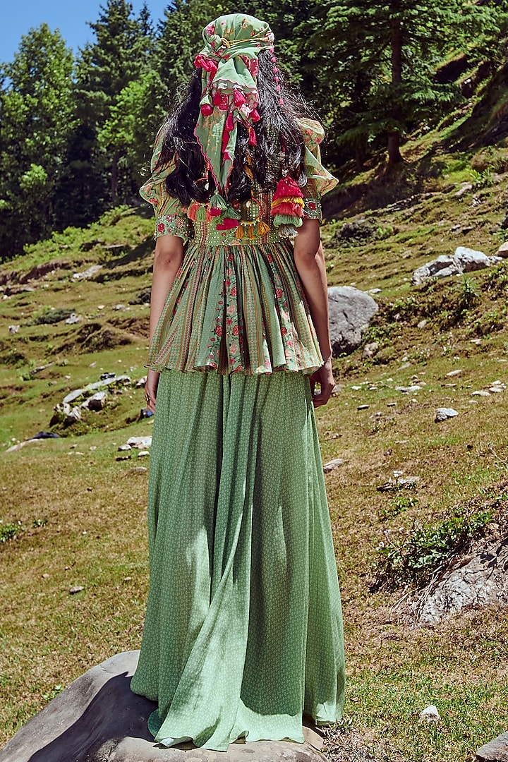 Fern Green Crepe Geometric Printed Palazzo Pant Set by Paulmi & Harsh at Pernia's Pop Up Shop