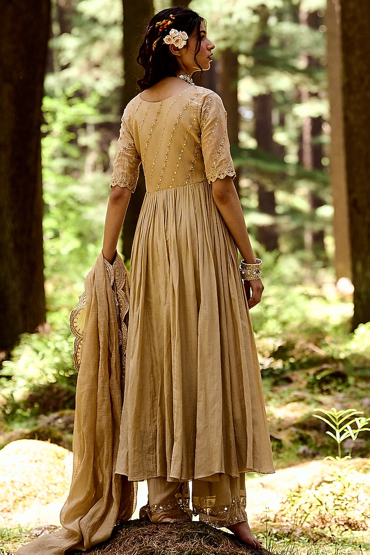 Beige Hand Embroidered Party Wear Anarkali Set by Paulmi & Harsh at Pernia's Pop Up Shop