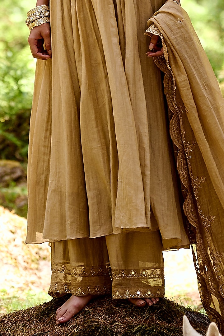 Beige Hand Embroidered Party Wear Anarkali Set by Paulmi & Harsh at Pernia's Pop Up Shop
