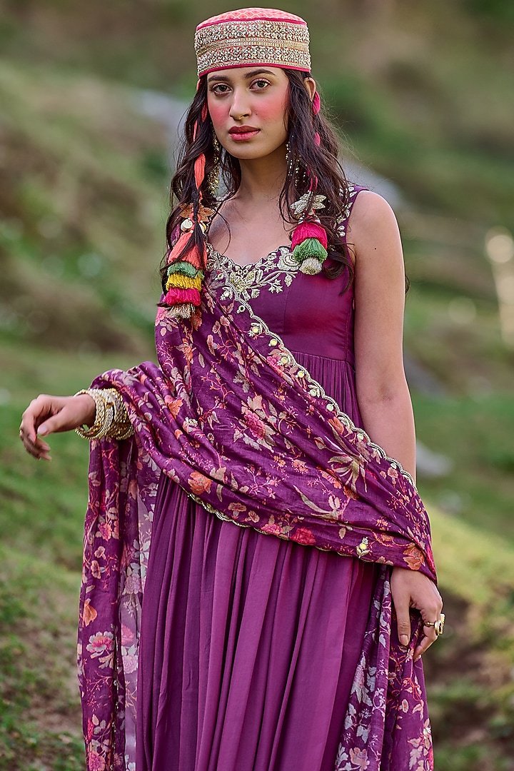 Grape Purple Embroidered Party Wear Anarkali Set by Paulmi & Harsh at Pernia's Pop Up Shop
