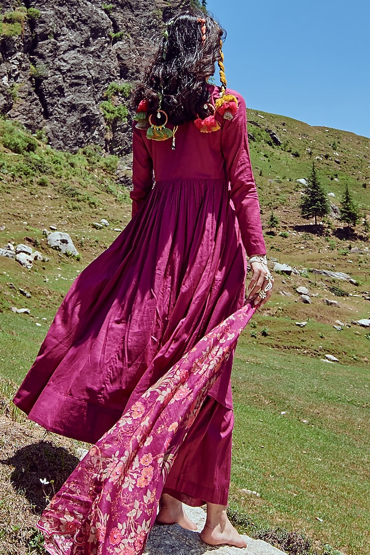 Grape Purple Cotton Mulmul Party Wear Anarkali Set by Paulmi & Harsh at Pernia's Pop Up Shop