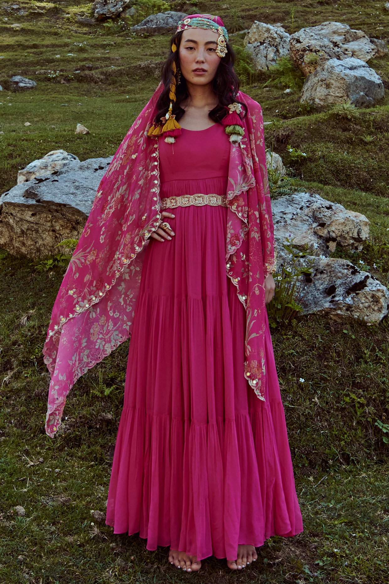 Rani Pink Faux Blooming Gown - S | Modest evening dress, Gown with dupatta,  Fashion solutions