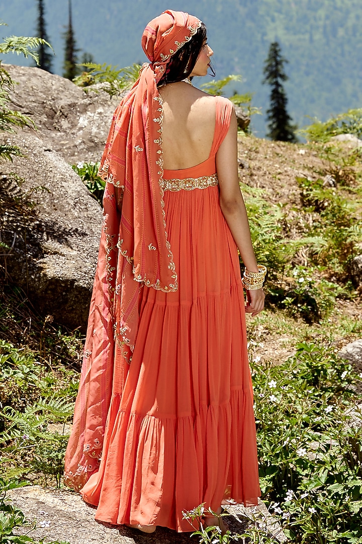 Sherbet Orange Maxi Dress With Dupatta by Paulmi & Harsh at Pernia's Pop Up  Shop 2026