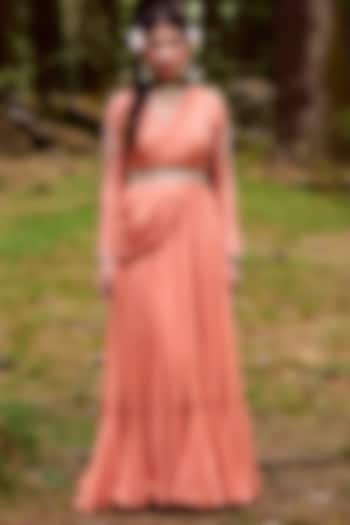 Sherbet Orange Hand Embroidered Wedding Anarkali Set by Paulmi & Harsh at Pernia's Pop Up Shop