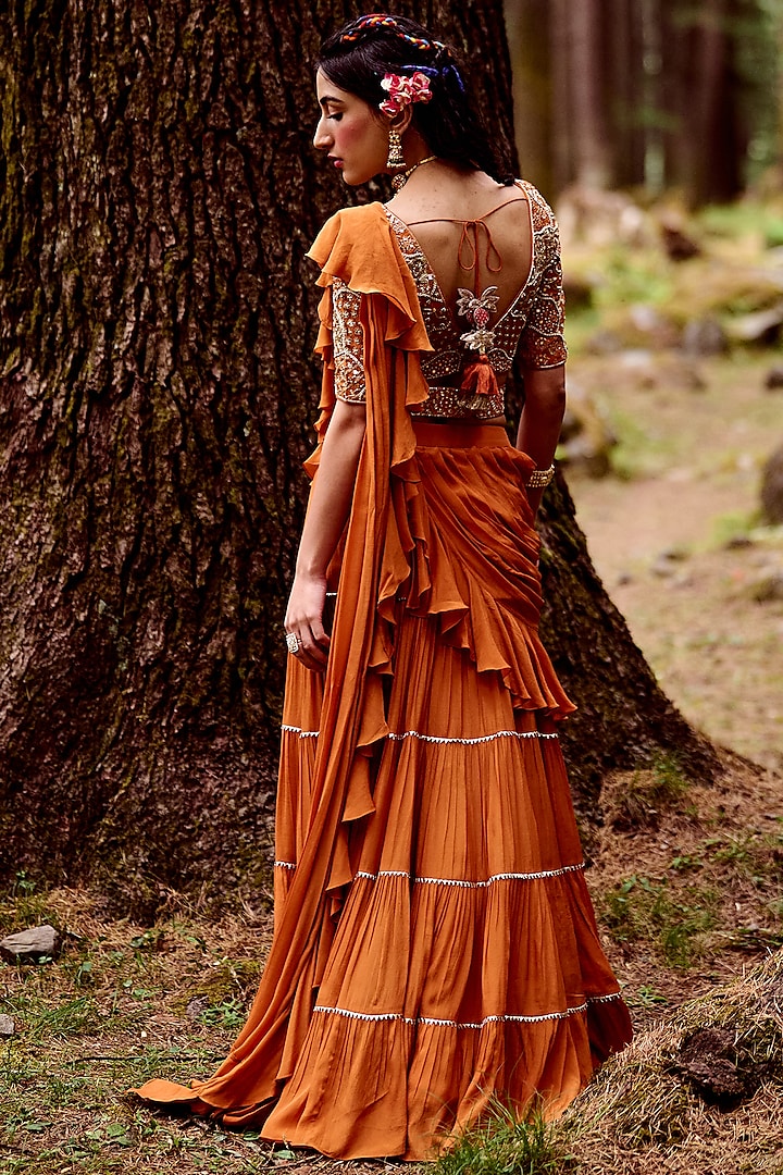orange saree dress Amazon.com: Women's Georgette Dark orange Saree With Unstiched Blouse Piece | Saree for Women