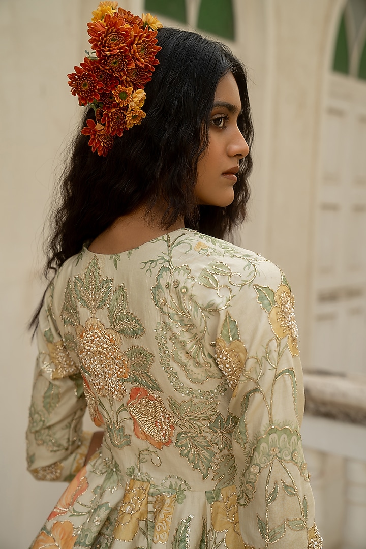 Ivory Chinya Silk Draped Skirt Set by Paulmi & Harsh at Pernia's Pop Up Shop