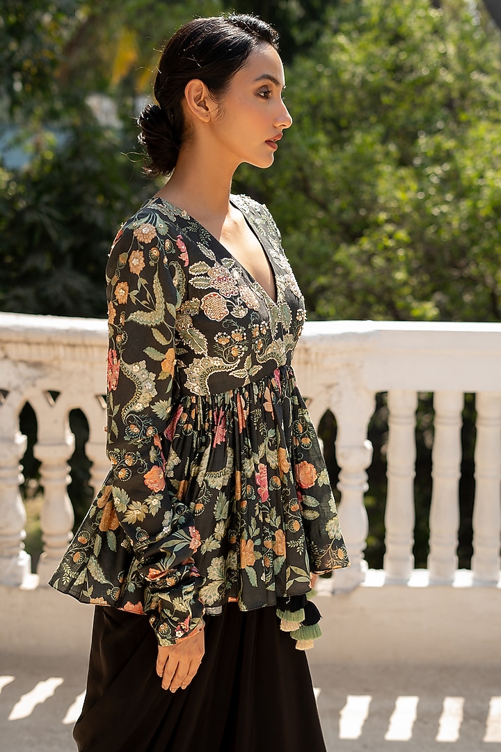 Black Crepe Skirt Set by Paulmi & Harsh at Pernia's Pop Up Shop