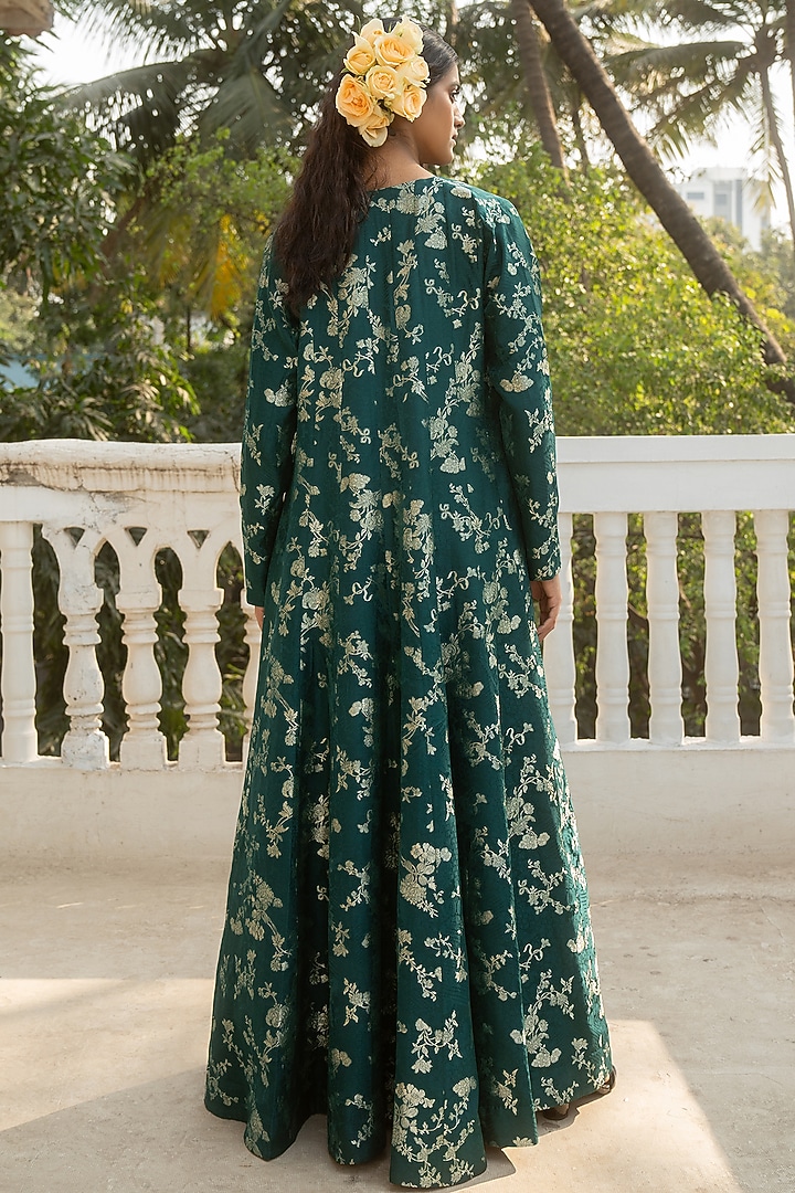 Emerald Green Jacquard Jacket Set by Paulmi & Harsh at Pernia's Pop Up Shop