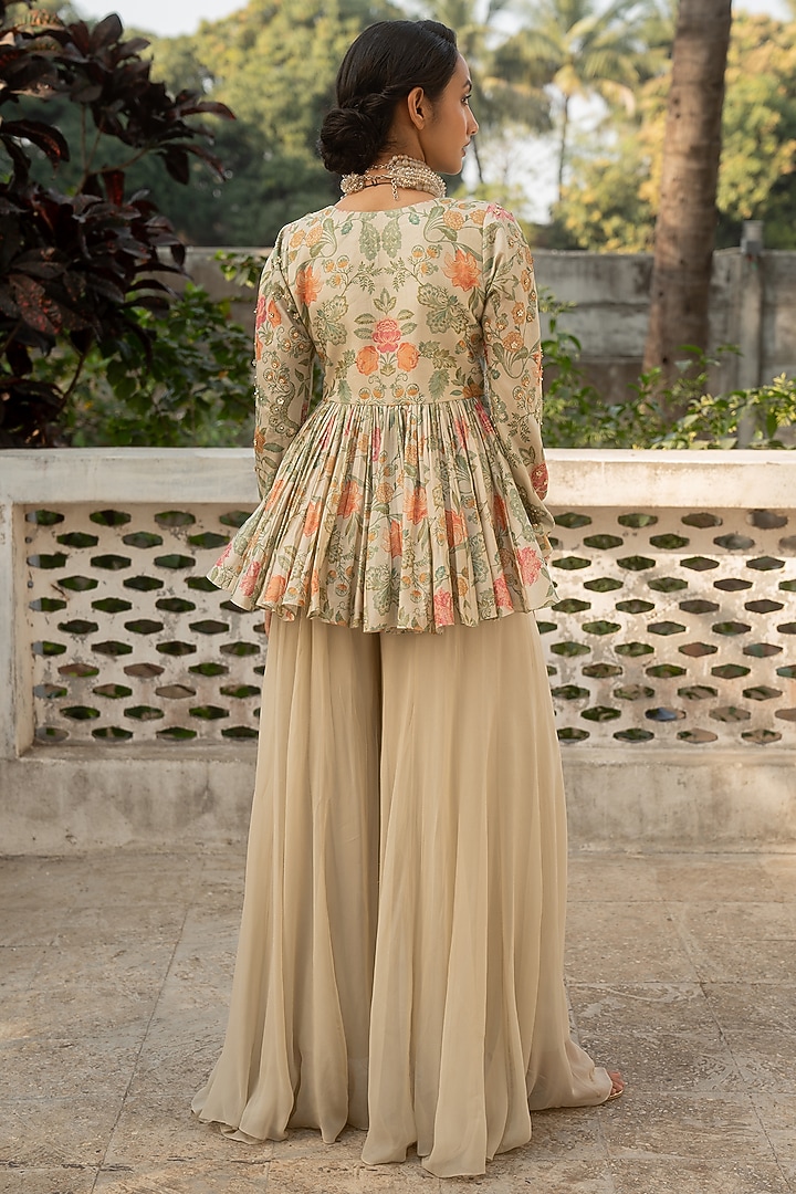 Ivory Georgette Palazzo Pant Set by Paulmi & Harsh at Pernia's Pop Up Shop