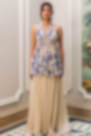 Ivory Georgette Palazzo Set by Paulmi & Harsh at Pernia's Pop Up Shop