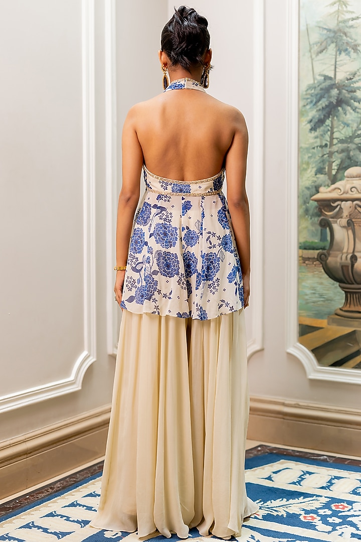 Ivory Georgette Palazzo Set by Paulmi & Harsh at Pernia's Pop Up Shop