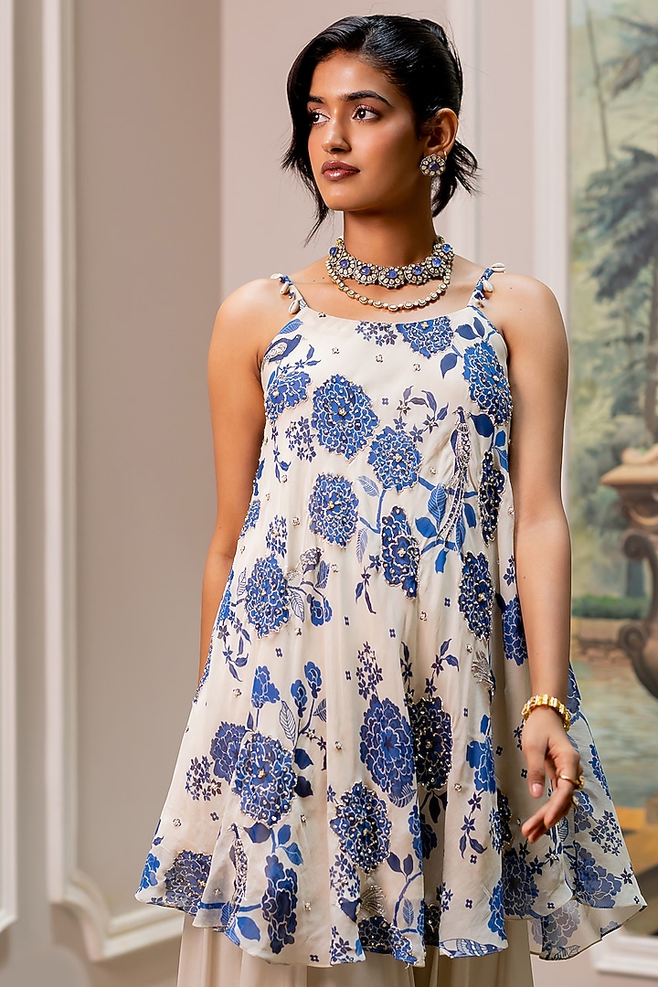 Ivory Georgette Palazzo Set by Paulmi & Harsh at Pernia's Pop Up Shop