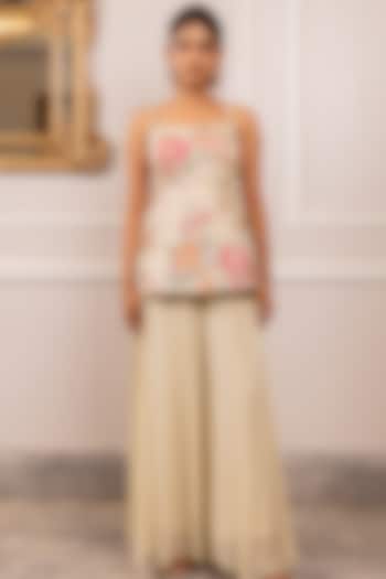 Off-White Georgette Floral Printed Corset-Style Kurta Set by Paulmi & Harsh at Pernia's Pop Up Shop