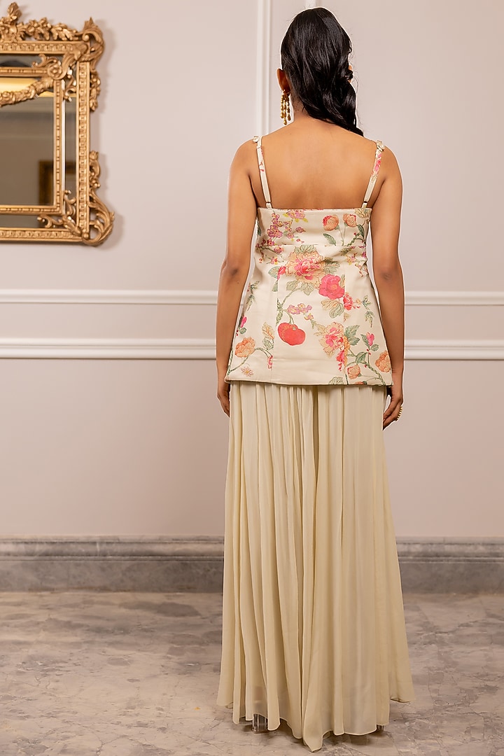 Off-White Georgette Floral Printed Corset-Style Kurta Set by Paulmi & Harsh at Pernia's Pop Up Shop