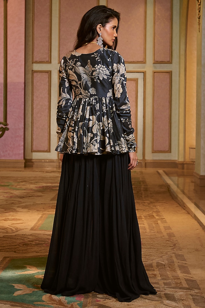 Navy Blue Georgette Palazzo Pant Set by Paulmi & Harsh at Pernia's Pop Up Shop