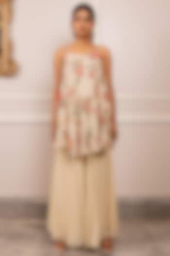 Off-White Georgette Palazzo Set by Paulmi & Harsh at Pernia's Pop Up Shop