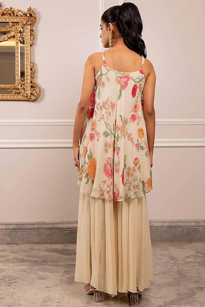 Off-White Georgette Palazzo Set by Paulmi & Harsh at Pernia's Pop Up Shop