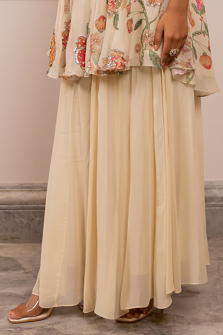 Off-White Georgette Palazzo Set by Paulmi & Harsh at Pernia's Pop Up Shop