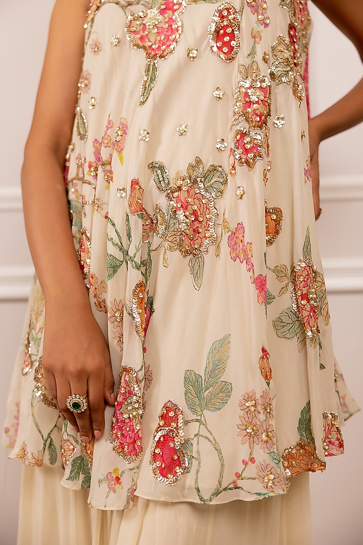 Off-White Georgette Palazzo Set by Paulmi & Harsh at Pernia's Pop Up Shop
