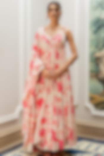 Off-White Georgette Floral Printed Party Wear Anarkali Set by Paulmi & Harsh at Pernia's Pop Up Shop