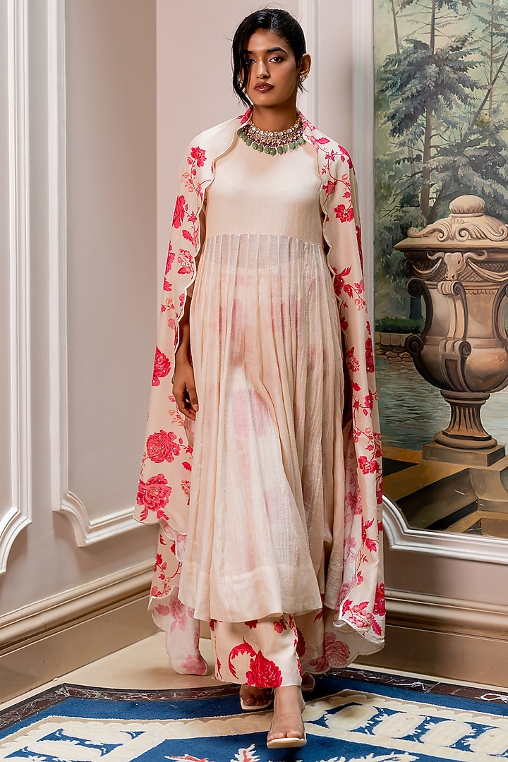 Off-White Malai Chanderi Party Wear Anarkali Set by Paulmi & Harsh at Pernia's Pop Up Shop