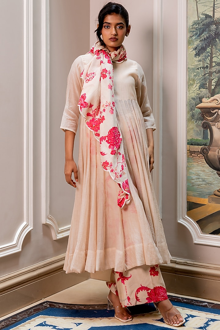 Off-White Malai Chanderi Party Wear Anarkali Set by Paulmi & Harsh at Pernia's Pop Up Shop