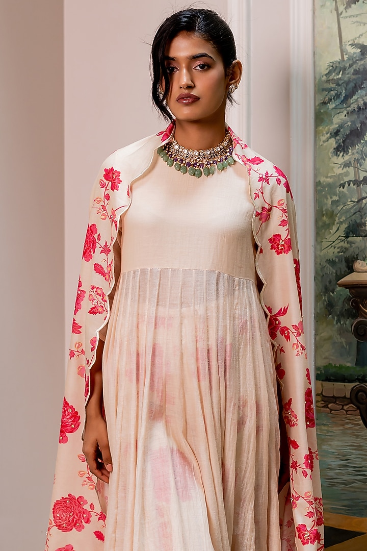 Off-White Malai Chanderi Party Wear Anarkali Set by Paulmi & Harsh at Pernia's Pop Up Shop