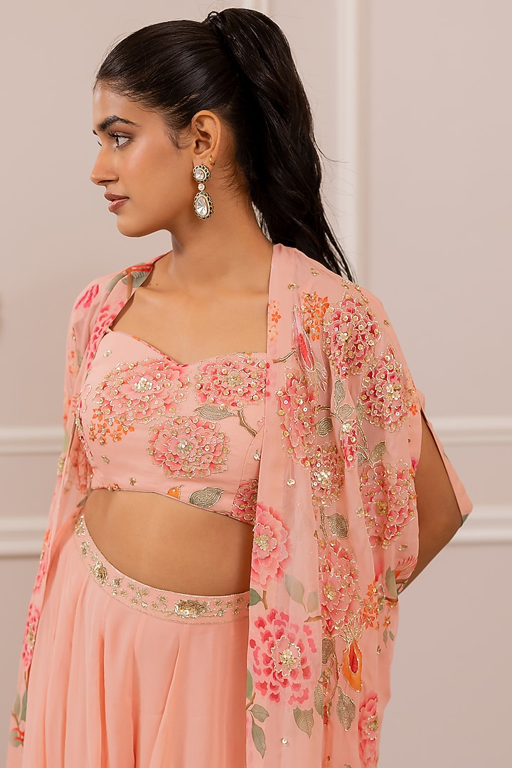 Pink Georgette Floral Printed Jacket Set by Paulmi & Harsh at Pernia's Pop Up Shop