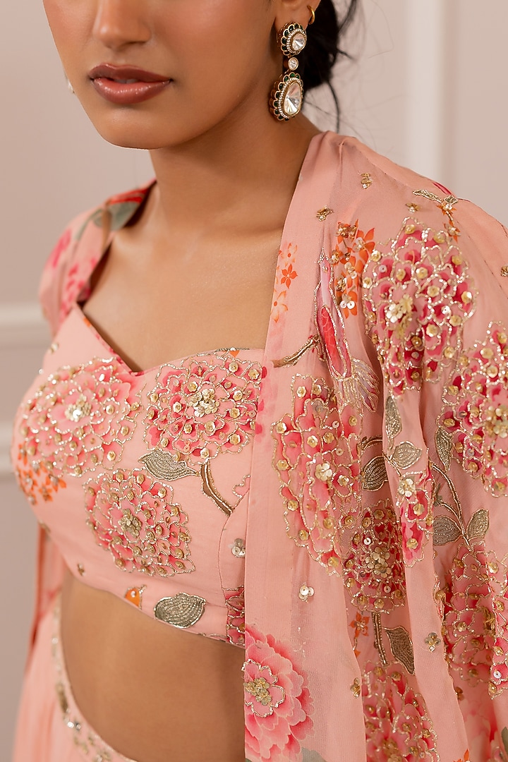 Pink Georgette Floral Printed Jacket Set by Paulmi & Harsh at Pernia's Pop Up Shop