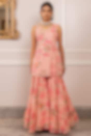 Pink Georgette Floral Printed Party Wear Sharara Set by Paulmi & Harsh at Pernia's Pop Up Shop