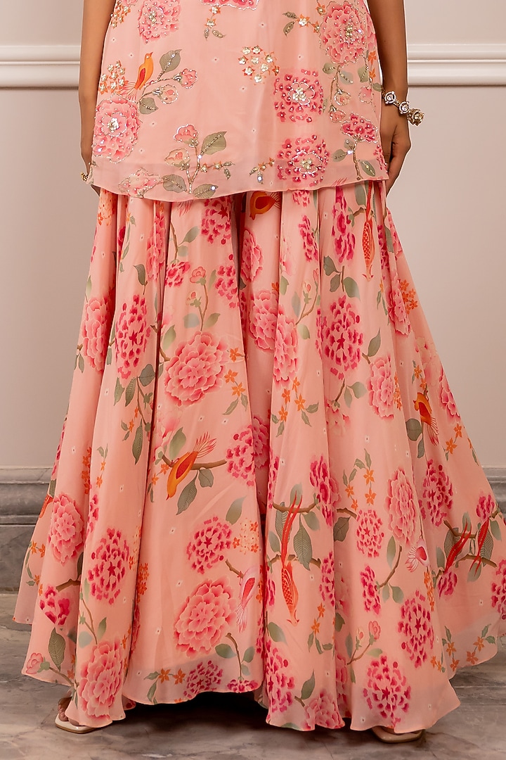 Pink Georgette Floral Printed Party Wear Sharara Set by Paulmi & Harsh at Pernia's Pop Up Shop