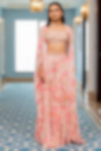 Pink Georgette Floral Printed Jacket Set by Paulmi & Harsh at Pernia's Pop Up Shop