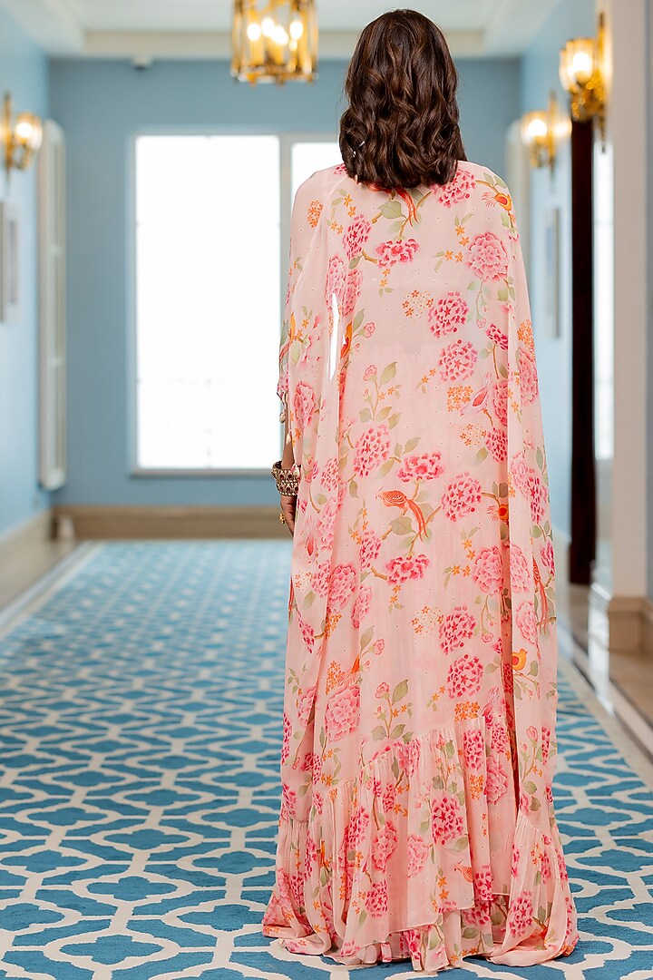 Pink Georgette Floral Printed Jacket Set by Paulmi & Harsh at Pernia's Pop Up Shop