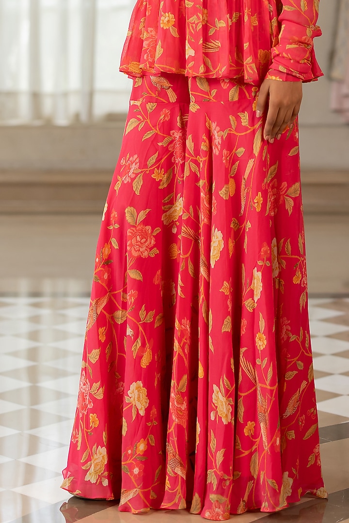 Red Georgette Floral Printed Party Wear Sharara Set by Paulmi & Harsh at Pernia's Pop Up Shop