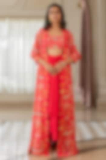 Peony Pink Georgette Floral Printed Jacket Set by Paulmi & Harsh at Pernia's Pop Up Shop