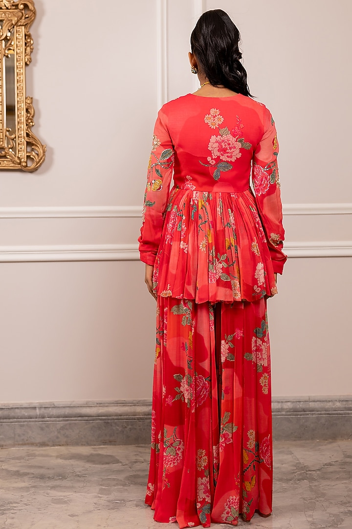 Peony Pink Georgette Floral Printed Palazzo Pant Set by Paulmi & Harsh at Pernia's Pop Up Shop