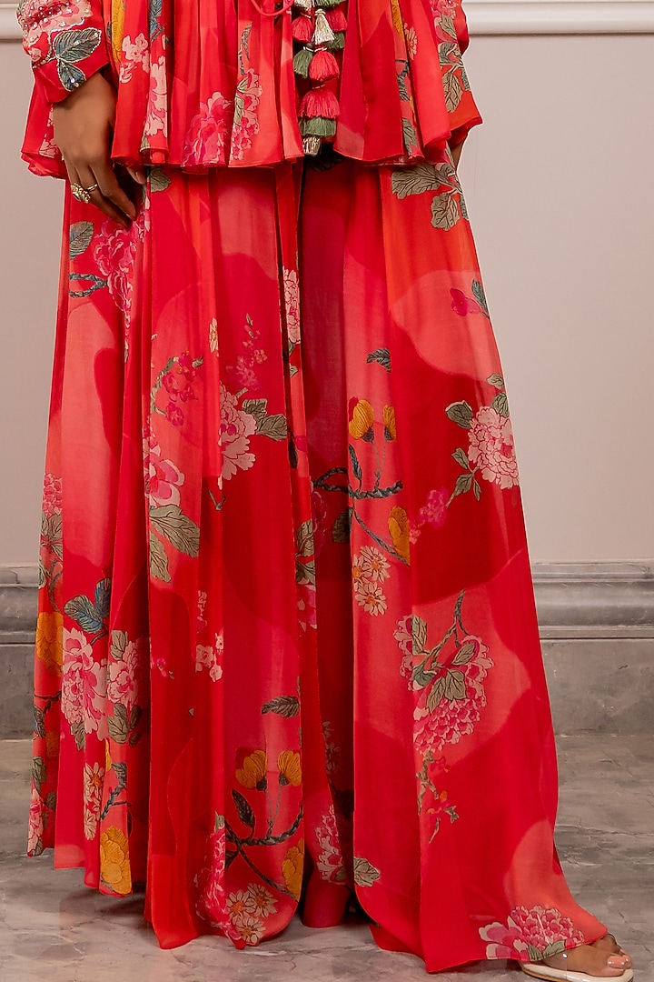 Peony Pink Georgette Floral Printed Palazzo Pant Set by Paulmi & Harsh at Pernia's Pop Up Shop