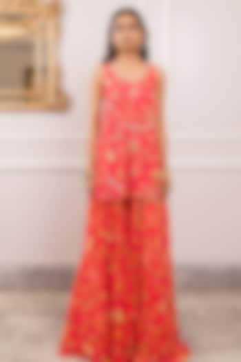 Peony Pink Georgette Floral Printed Party Wear Sharara Set by Paulmi & Harsh at Pernia's Pop Up Shop