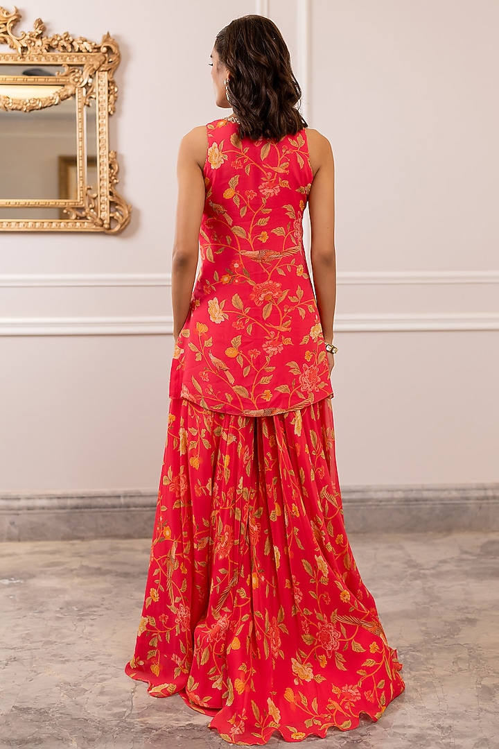 Peony Pink Georgette Floral Printed Party Wear Sharara Set by Paulmi & Harsh at Pernia's Pop Up Shop