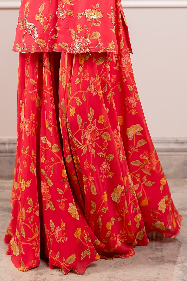 Peony Pink Georgette Floral Printed Party Wear Sharara Set by Paulmi & Harsh at Pernia's Pop Up Shop