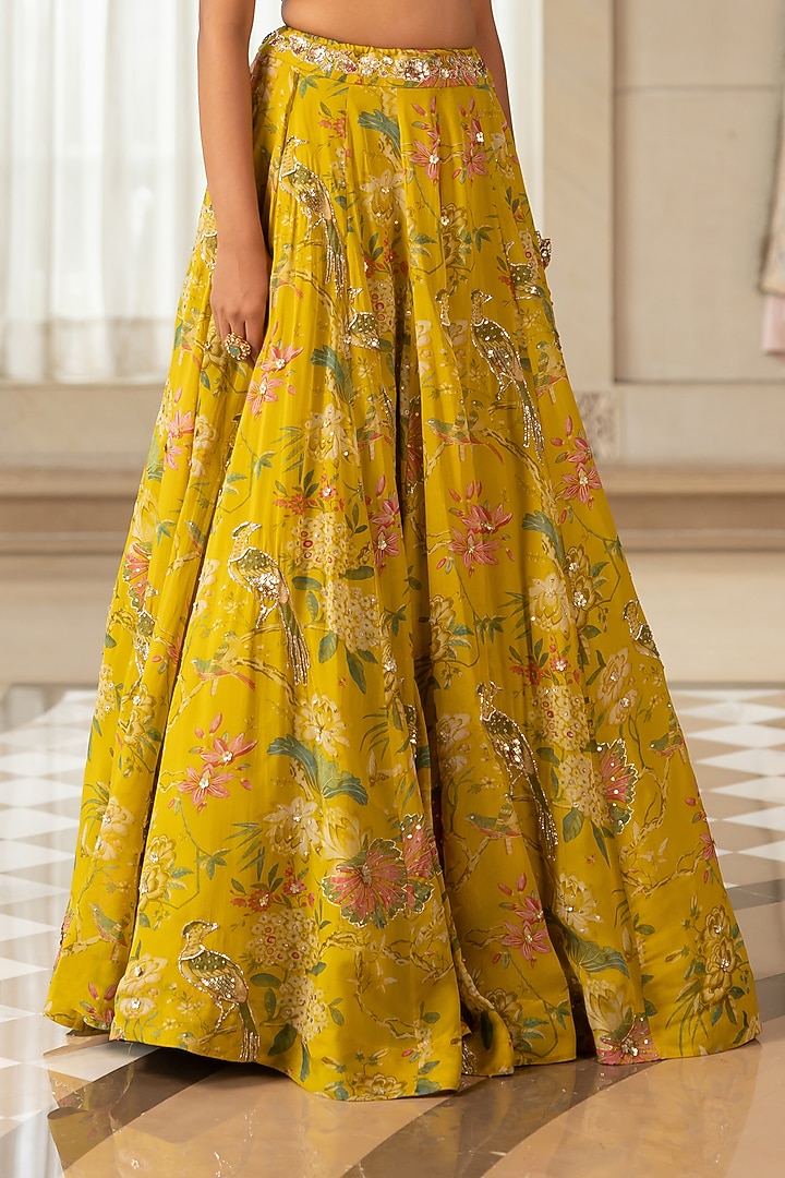 Yellow Organza Floral Printed Wedding Lehenga Set by Paulmi & Harsh at Pernia's Pop Up Shop