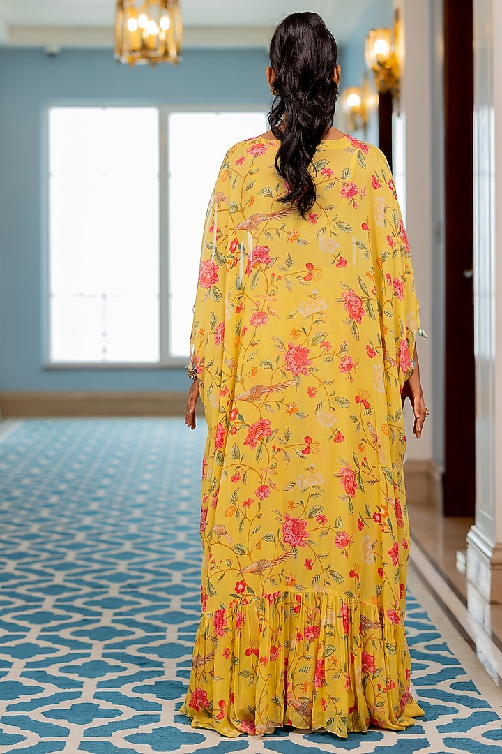 Yellow Georgette Floral Printed Party Wear Sharara Set by Paulmi & Harsh at Pernia's Pop Up Shop