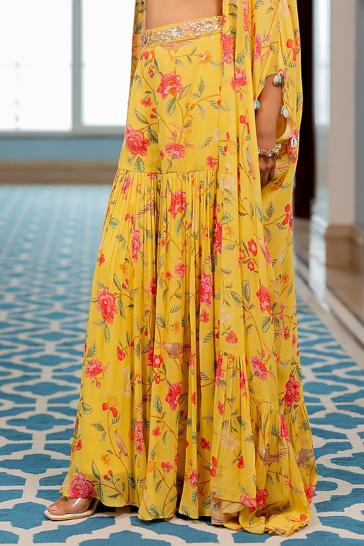 Yellow Georgette Floral Printed Party Wear Sharara Set by Paulmi & Harsh at Pernia's Pop Up Shop