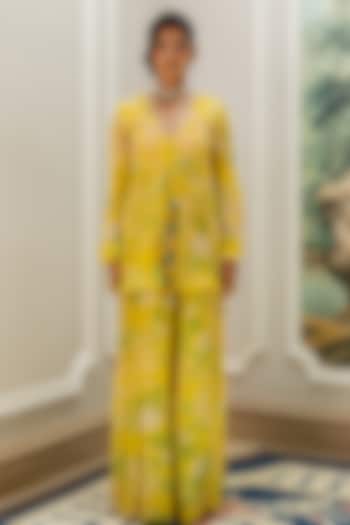 Yellow Georgette Floral Printed Palazzo Pant Set by Paulmi & Harsh at Pernia's Pop Up Shop
