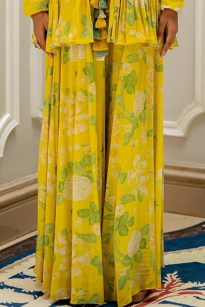 Yellow Georgette Floral Printed Palazzo Pant Set by Paulmi & Harsh at Pernia's Pop Up Shop