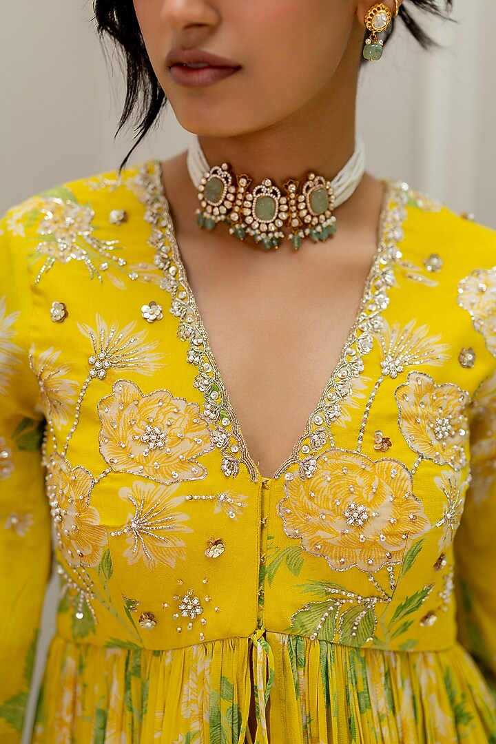 Yellow Georgette Floral Printed Palazzo Pant Set by Paulmi & Harsh at Pernia's Pop Up Shop