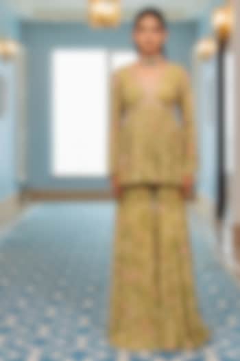 Sage Green Georgette Floral Printed Party Wear Sharara Set by Paulmi & Harsh at Pernia's Pop Up Shop