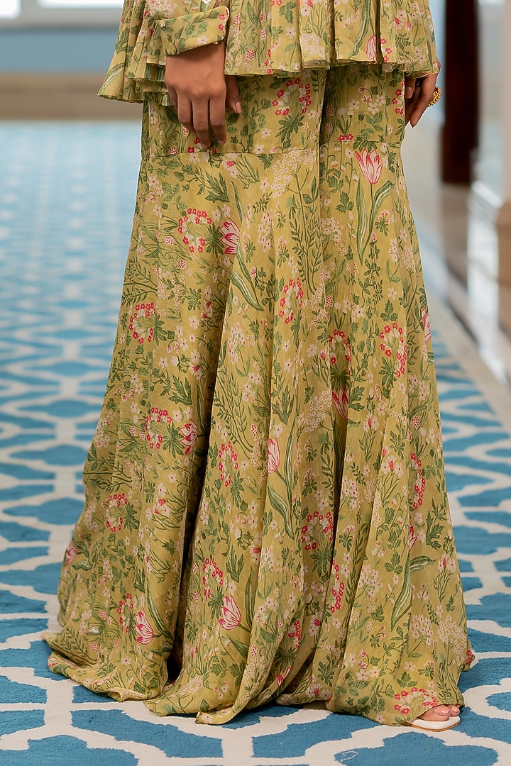 Sage Green Georgette Floral Printed Party Wear Sharara Set by Paulmi & Harsh at Pernia's Pop Up Shop