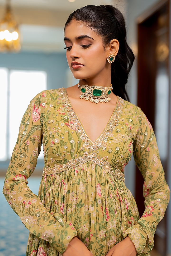 Sage Green Georgette Floral Printed Party Wear Sharara Set by Paulmi & Harsh at Pernia's Pop Up Shop