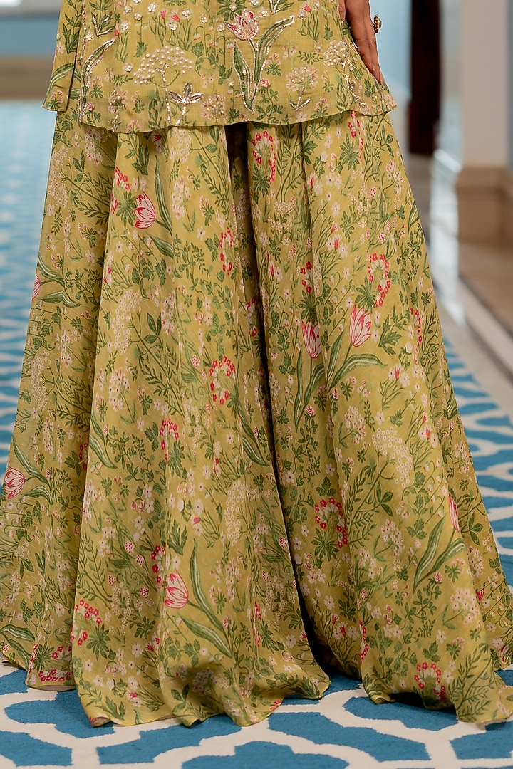 Sage Green Georgette Floral Printed Party Wear Sharara Set by Paulmi & Harsh at Pernia's Pop Up Shop